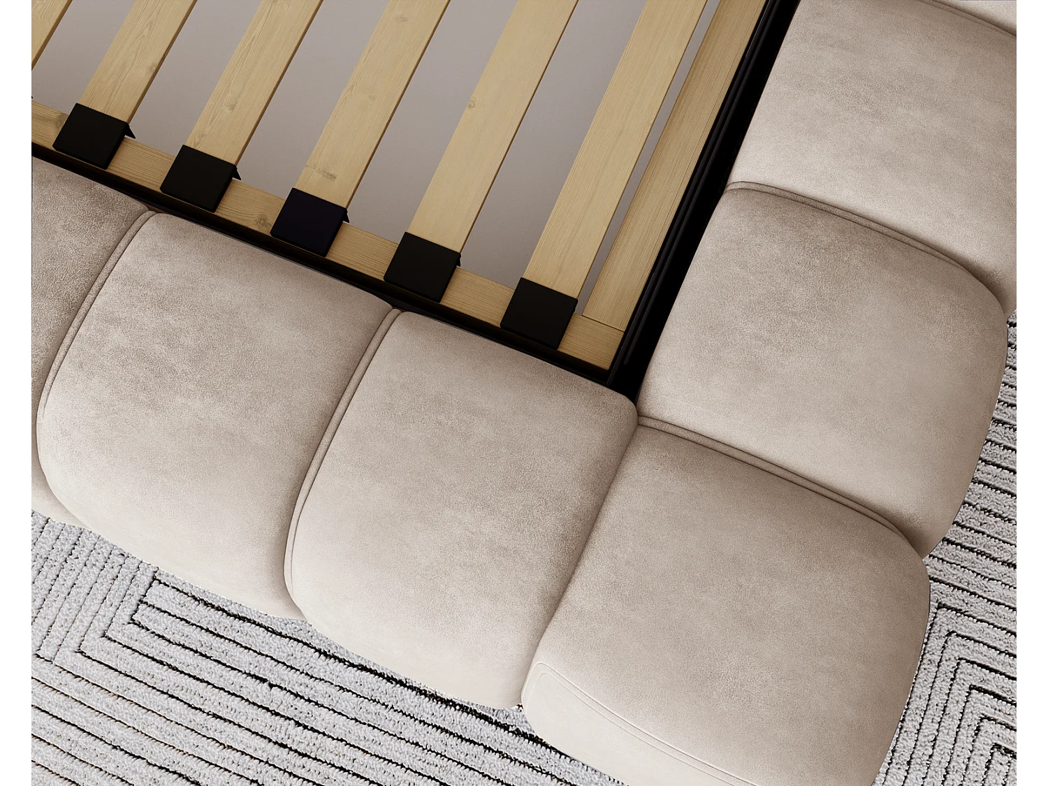 Emporius Lit avec Rangement 160x200cm Como, Lit capitonné, Lit adulte  - Mousse épaisse, tissu Velvet Beige (Whisper 2)