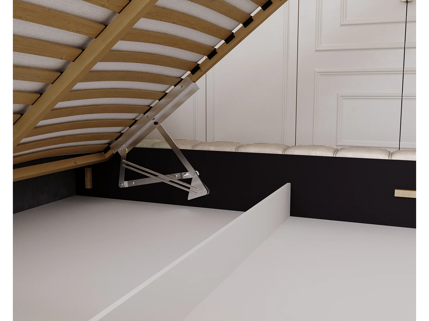 Emporius Como łóżko z pojemnikiem do sypialni - łózko tapicerowane 160x200, nowoczesny styl - duże łózko, gruba pianka - tkanina velvet, beżowy (Whisper 2)