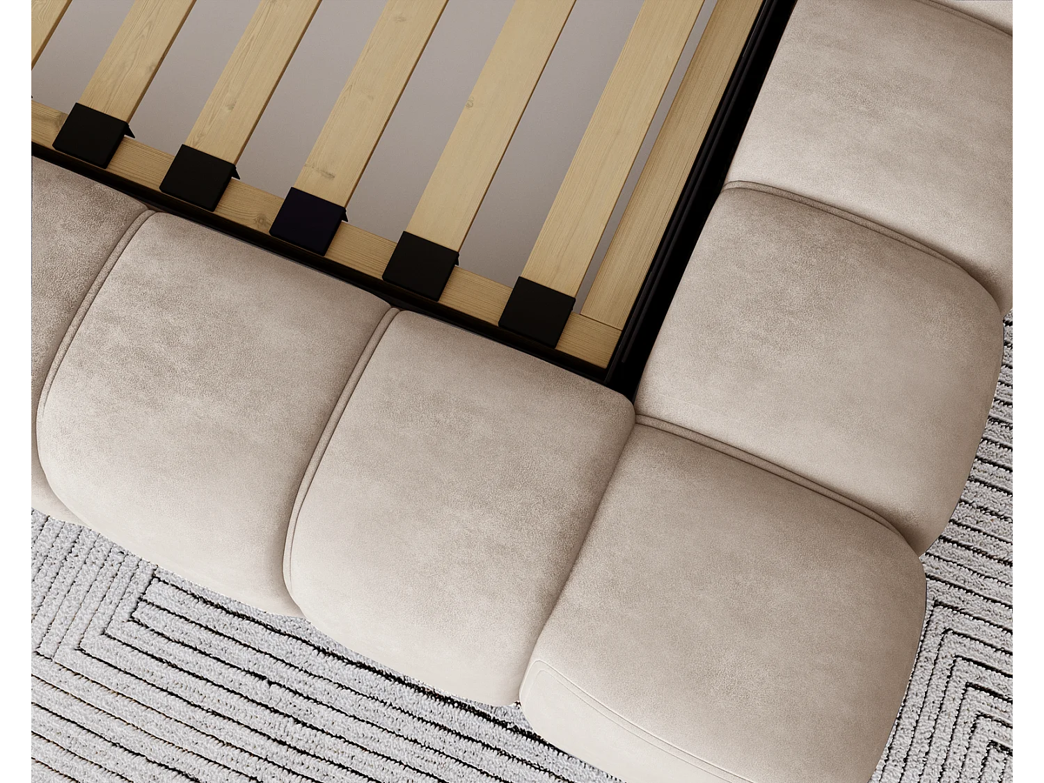 Emporius Como łóżko z pojemnikiem do sypialni - łózko tapicerowane 160x200, nowoczesny styl - duże łózko, gruba pianka - tkanina velvet, beżowy (Whisper 2)