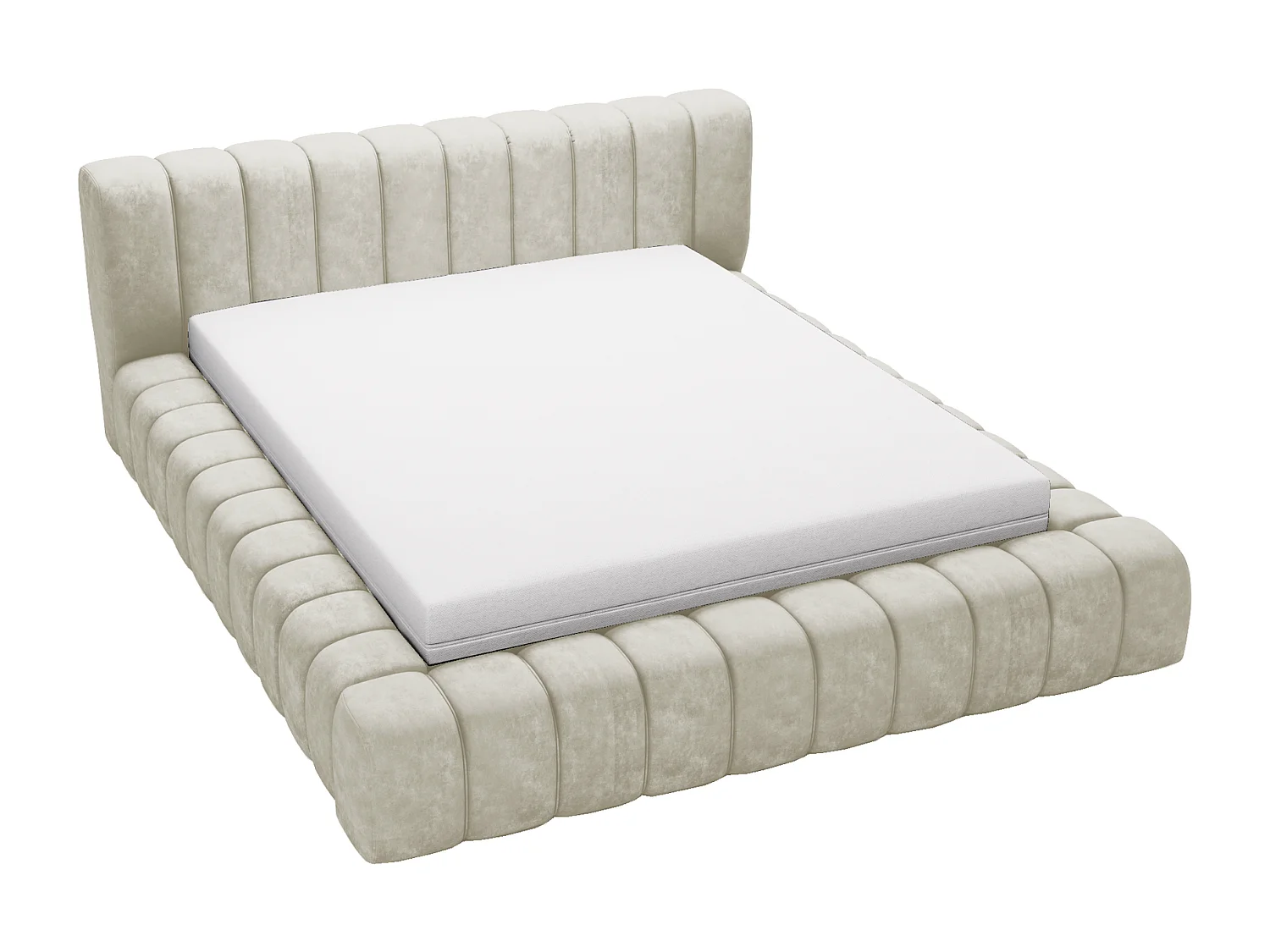 Emporius Lit avec Rangement 160x200cm Como, Lit capitonné, Lit adulte  - Mousse épaisse, tissu Velvet Beige (Whisper 2)