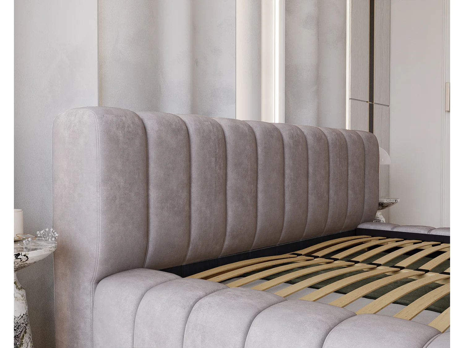 Emporius Lit avec Rangement 140x200cm Como, Lit capitonné, Lit adulte  - Mousse épaisse, tissu Velvet Gris (Whisper 17)