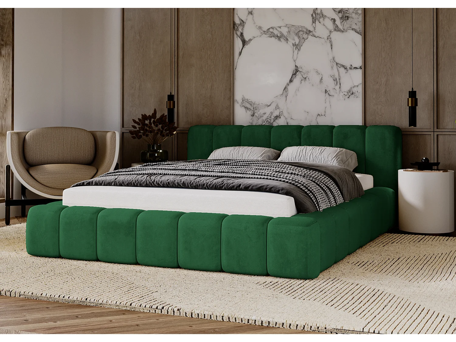 Emporius gestoffeerd tweepersoons bed 160x200 Bolonia - bed met opbergruimte - bed met lattenbodem - fluweel Groen (Magic Velvet 2225)