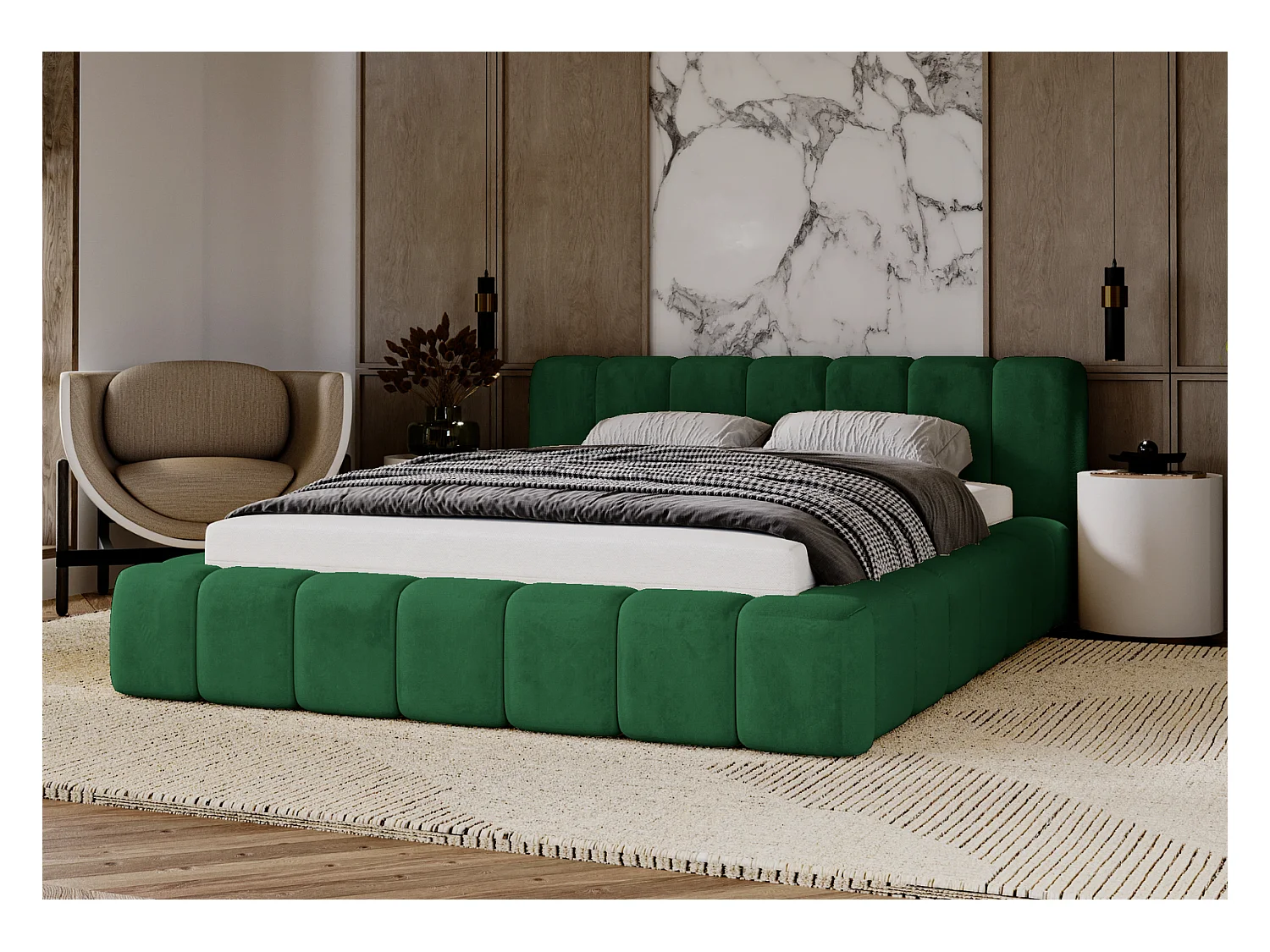 Emporius Lit rembourré 160x200 Bolonia - Lit adulte, lit capitonné, Lit double avec Rangement - Vert (Magic Velvet 2225)