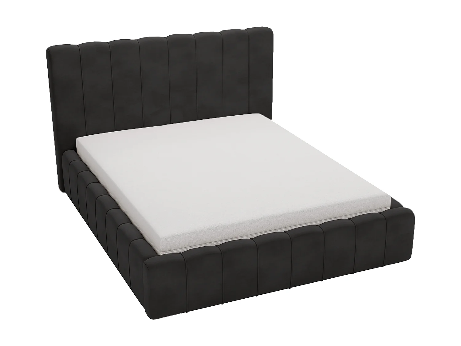 Emporius Lit Capitonné 160x200 Lisbon - Lit avec Sommier à Lattes, Rangement, Tête de Lit - Lit double velvet Noir (Magic Velvet 2219)
