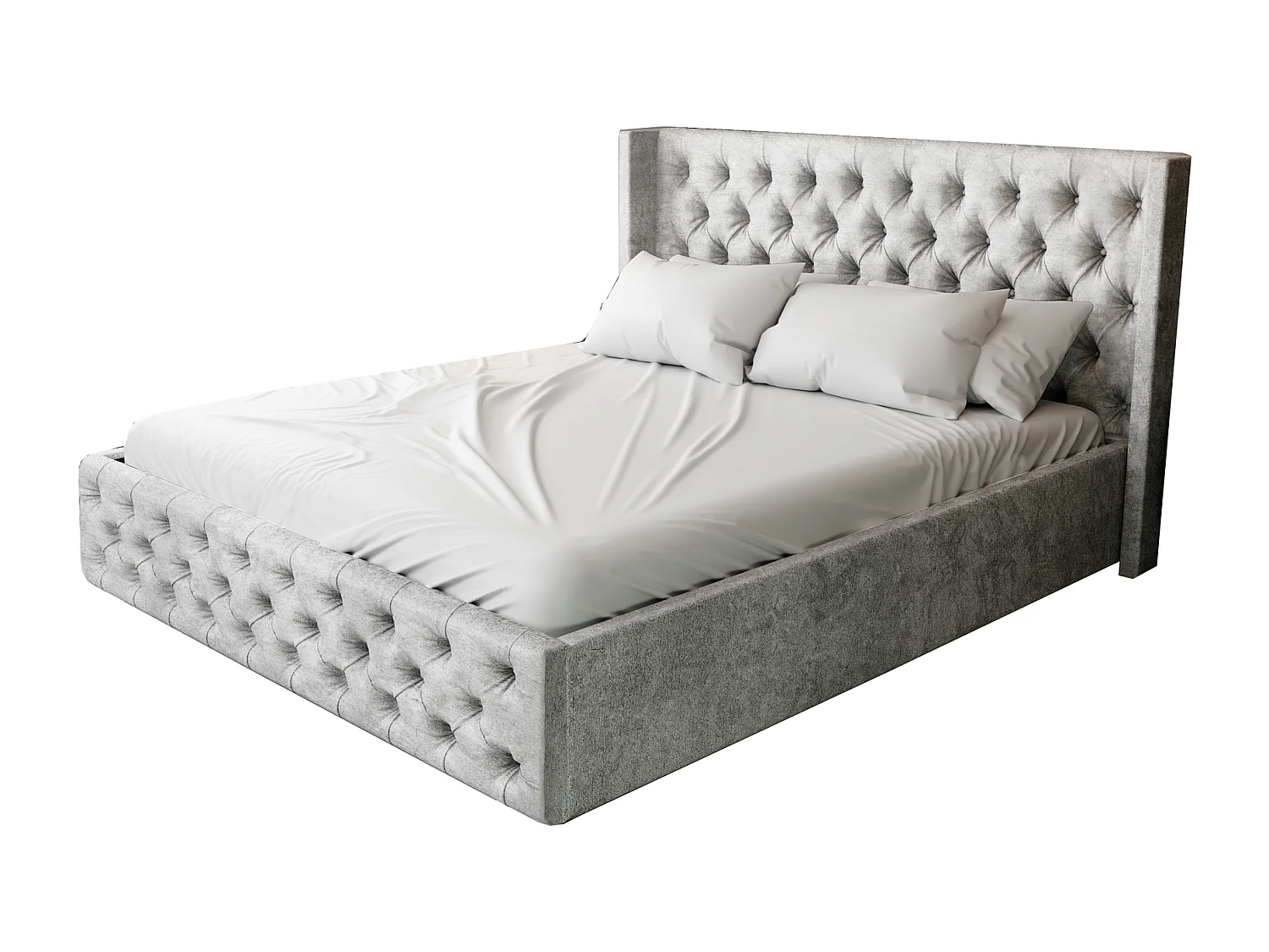 Emporius Lit adulte 160x200 Rolia - Lit double, capitonné - sommier à lattes, rangement, tête de lit - Velvet Gris (Paros 05)