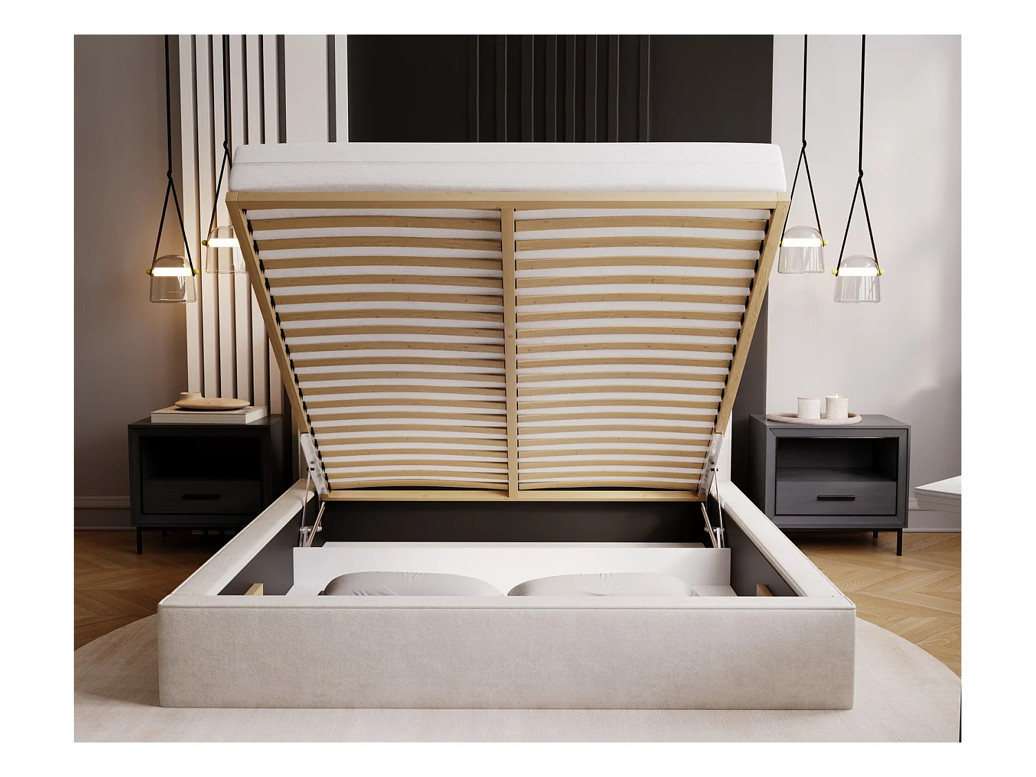 Emporius Lit double, lit adulte avec Rangement 180x200 cm Amare - Velour Bleu (Komodo 50)