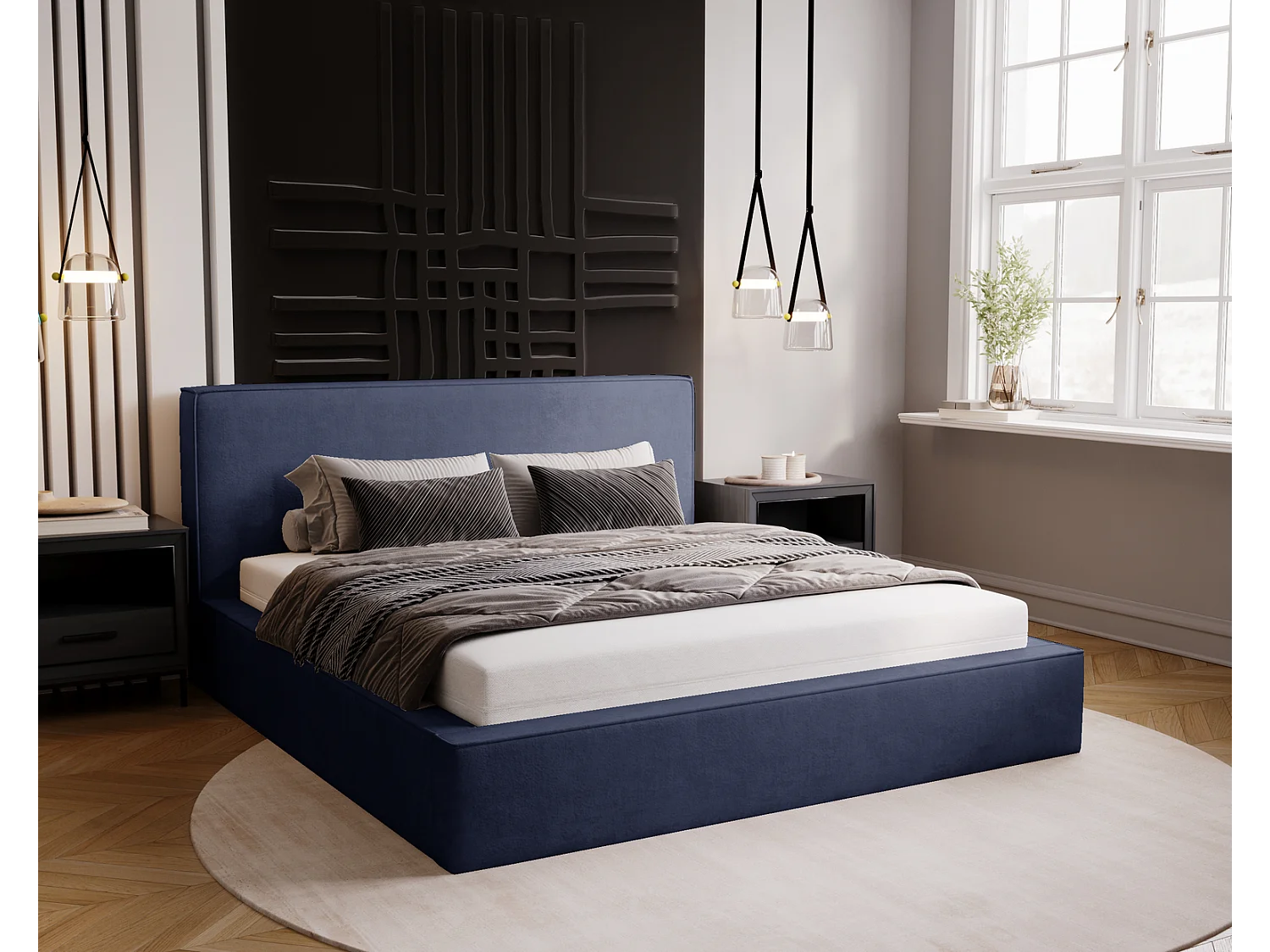 Emporius Gestoffeerd bed 180x200 Amare - tweepersoonsbed met opbergruimte - fluwelen Blauw (Komodo 50)