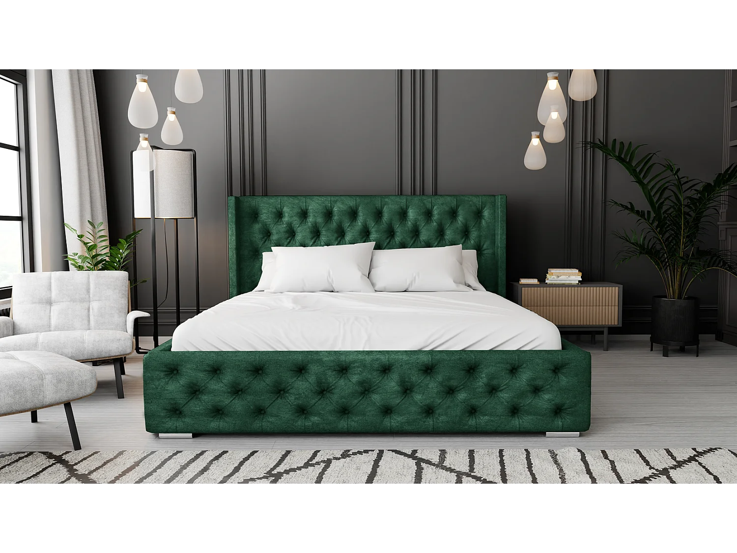 Emporius Tweepersoonsbed 180x200 Rolia - gestoffeerd bed met opbergruimte, Slaapkamer, Tienerkamer - Fluweel Groen (Kronos 19)