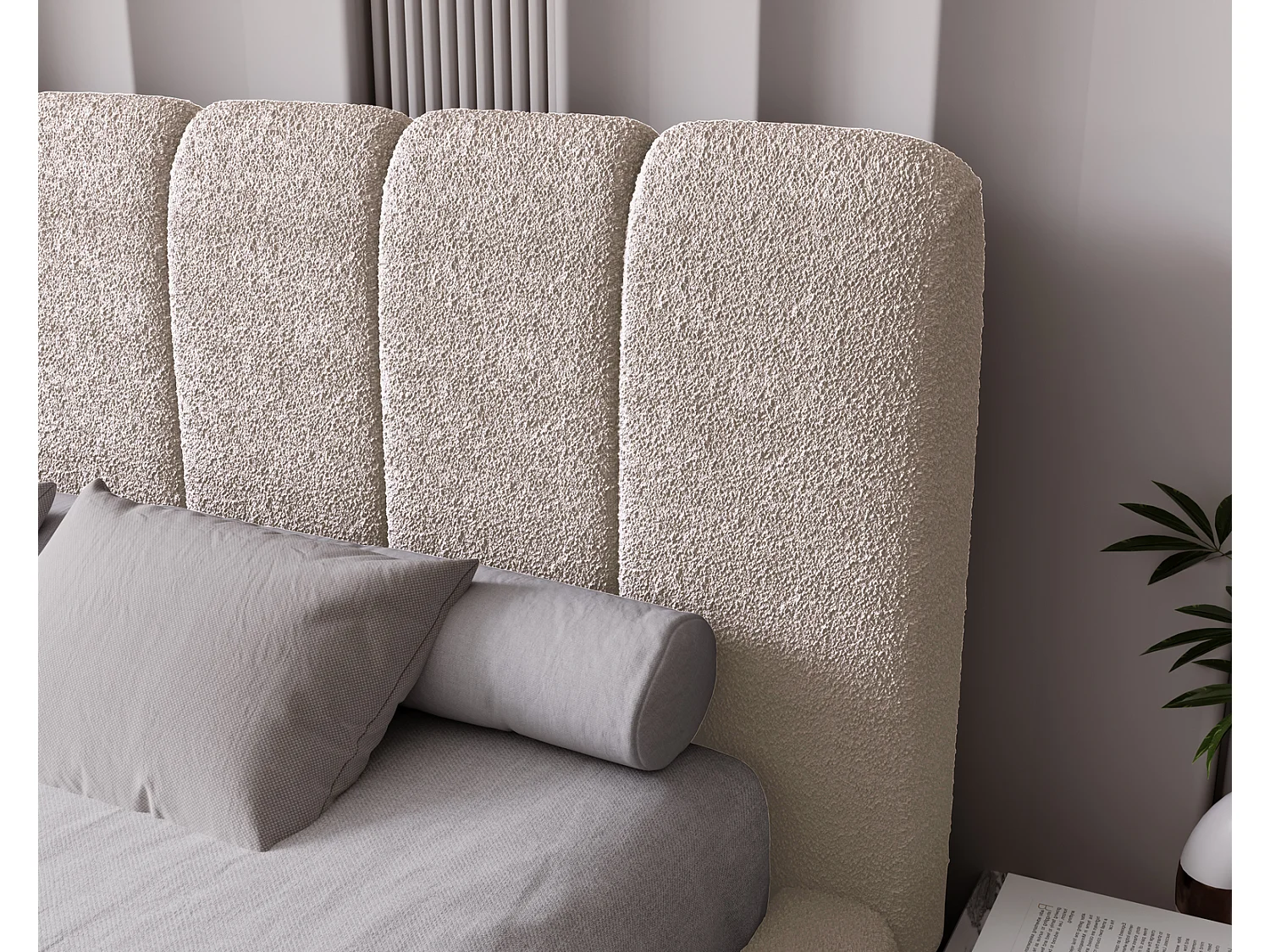 Emporius Lit coffre 160x200 Milan, Lit Rembourré avec Rangement - Lit bouclé Beige (Anthology 3)
