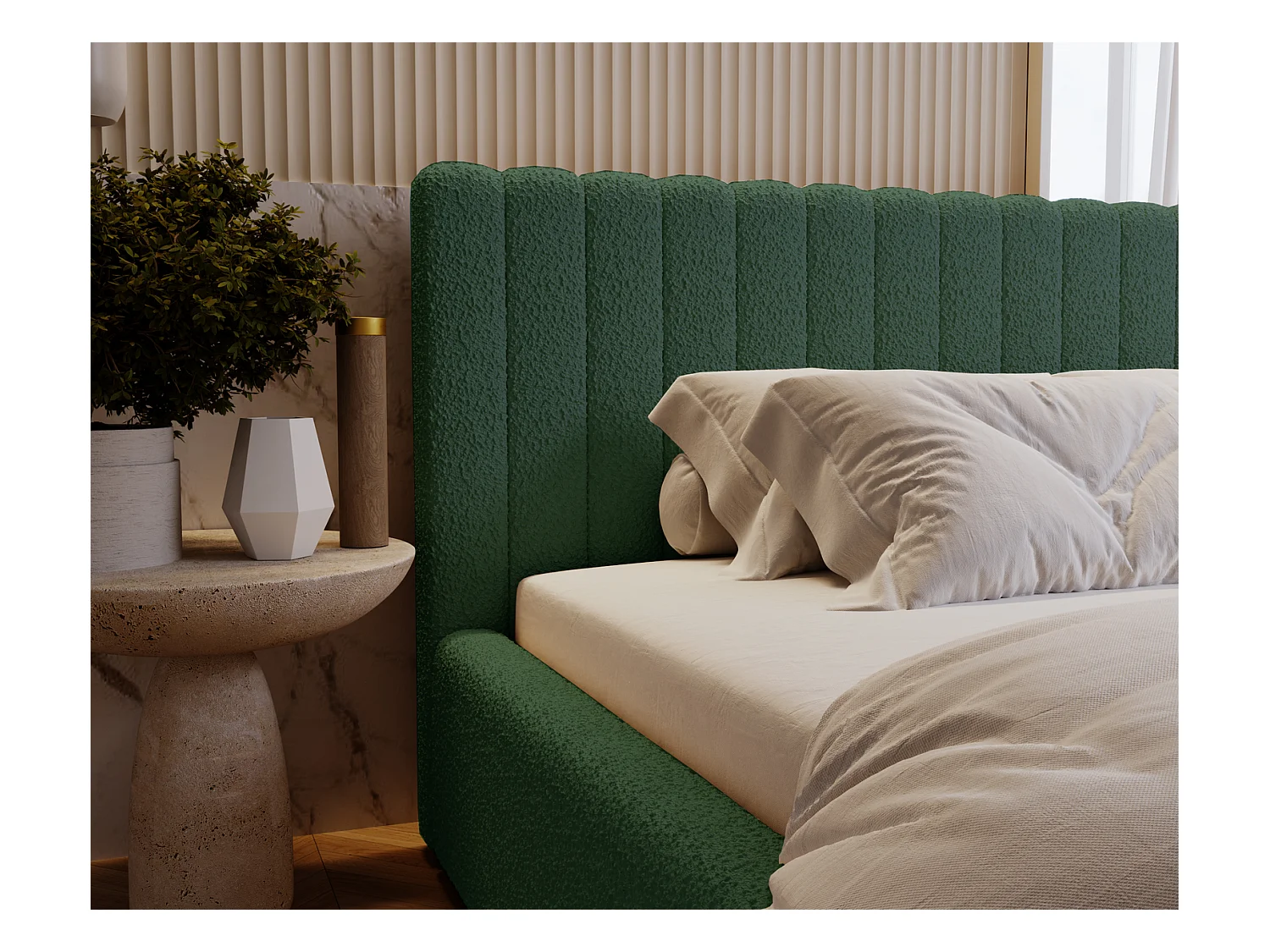 Emporius Gestoffeerd Bed 200x200 Billo - Lattenbodem, Opbergruimte, Beddengoedbox, Hoofdeinde, Bedframe - Tweepersoonsbed - Boucle Groen (Anthology 13)