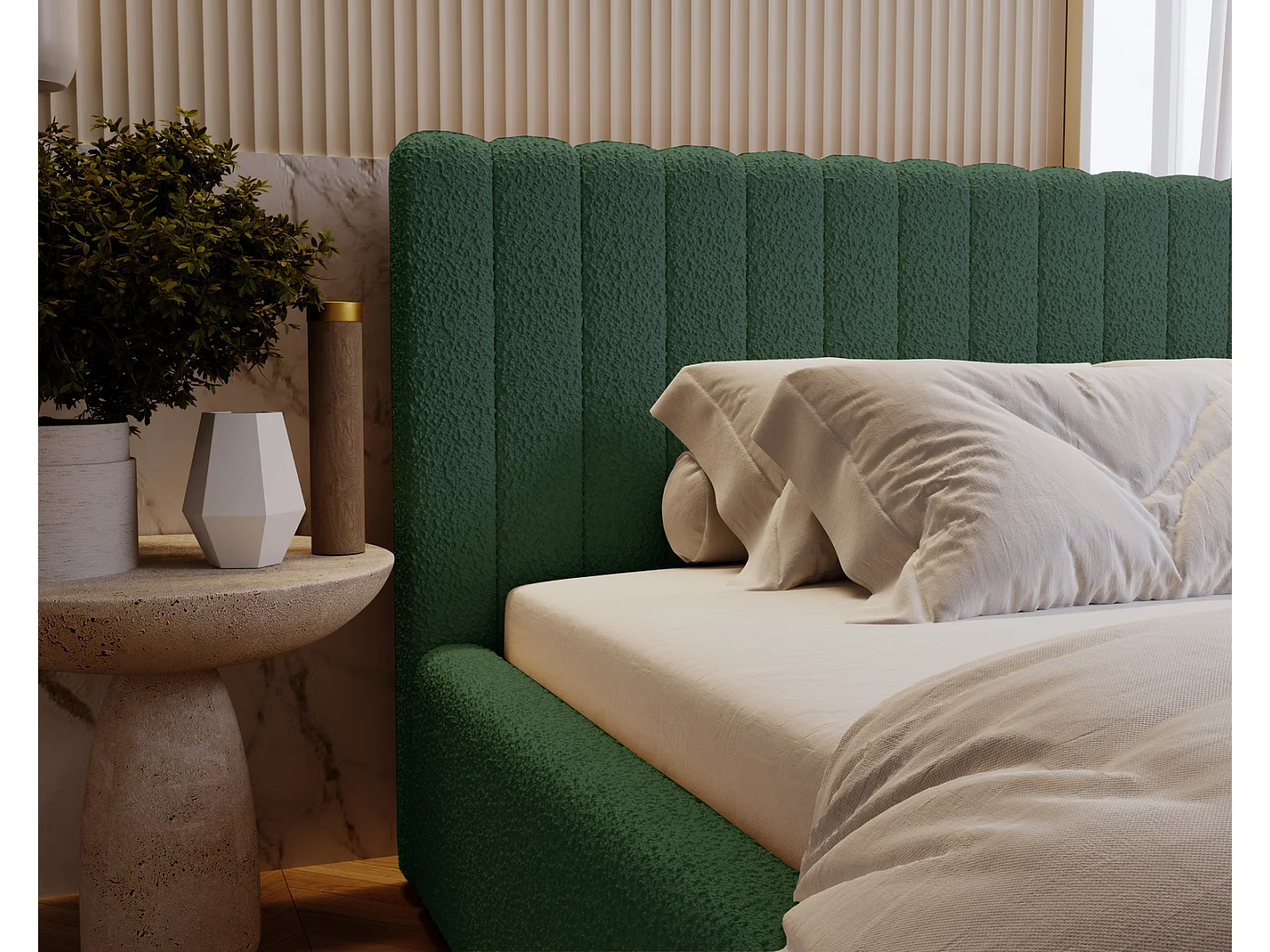 Emporius Lit Rembourré 200x200 cm Billo - lit double avec Rangement, Tête de Lit - Lit adulte, Chambre d'Adolescent - Bouclé Vert (Anthology 13)