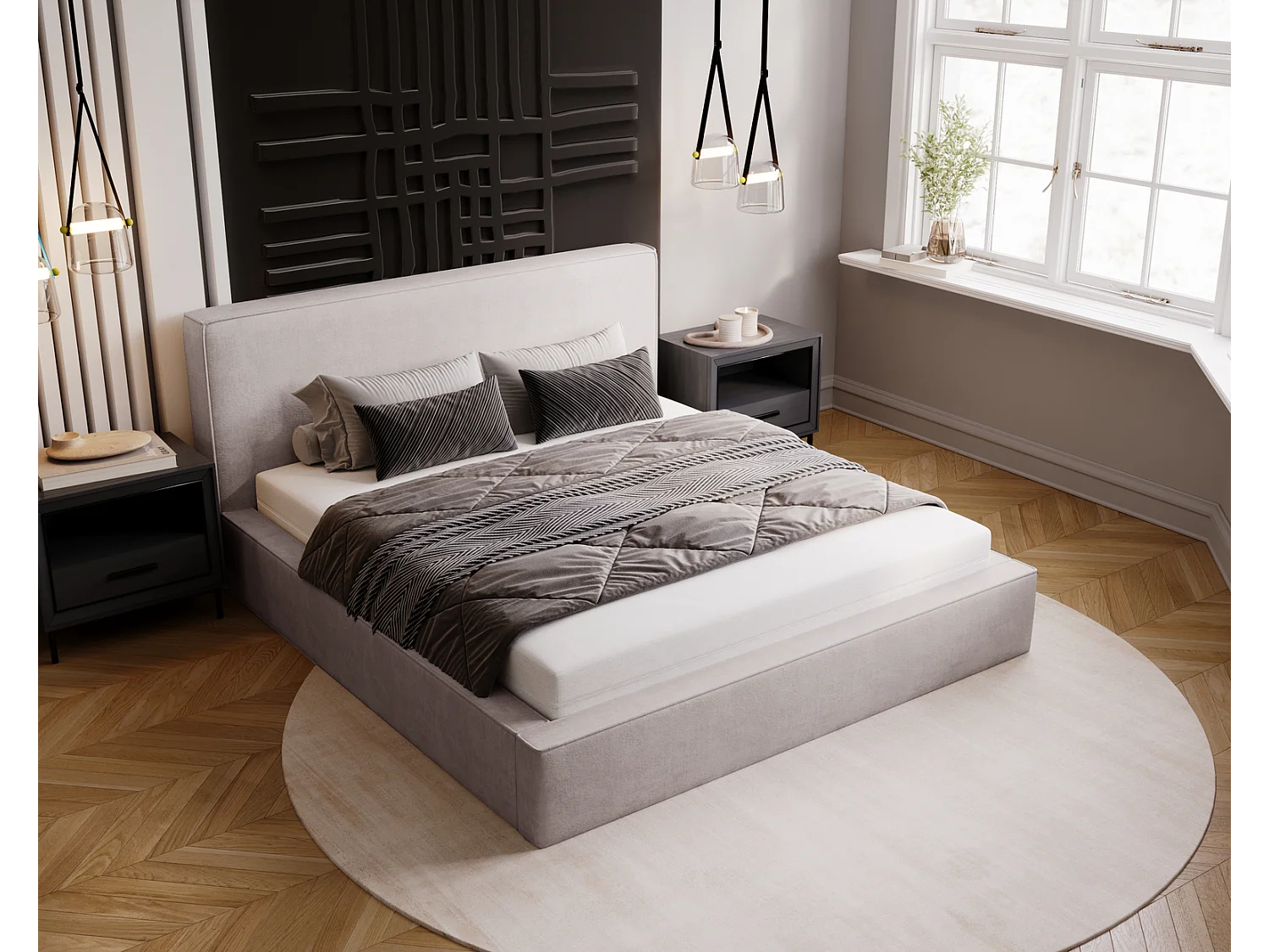 Emporius Gestoffeerd bed 180x200 Amare - tweepersoonsbed met opbergruimte - fluwelen Lichtgrijs (Komodo 20)