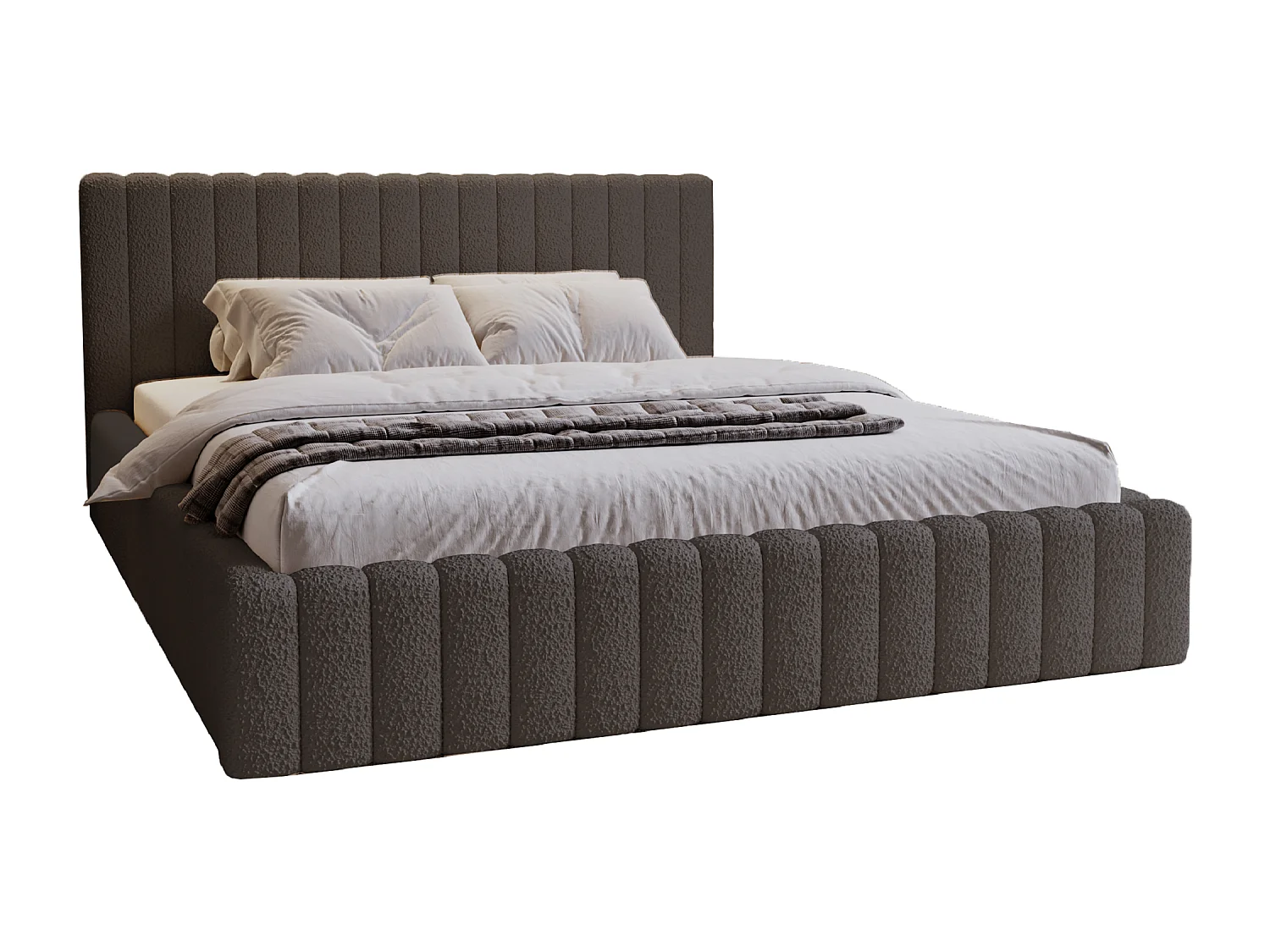 Emporius Lit Rembourré 140x200 cm Billo - lit double avec Rangement, Tête de Lit - Lit adulte, Chambre d'Adolescent - Bouclé Gris foncé (Anthology 18)