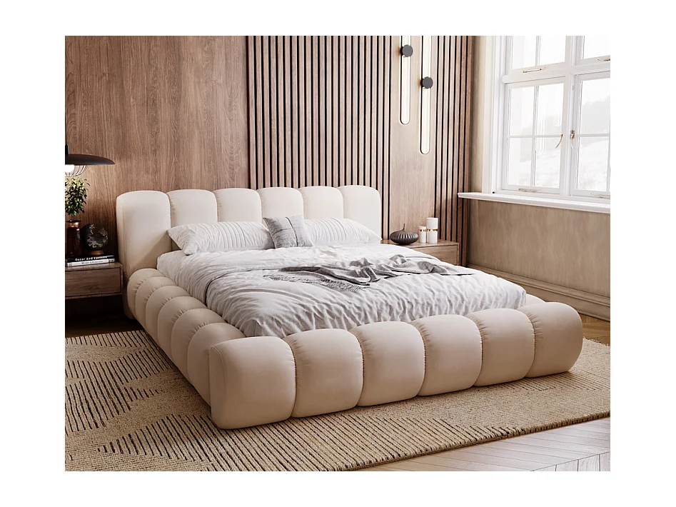 Emporius gestoffeerd bed 180x200 Cloud - Gestoffeerd Hoofdeinde, Lattenbodem, Opbergruimte - Tweepersoonsbed Fluweel - Beige (Jupiter 11)