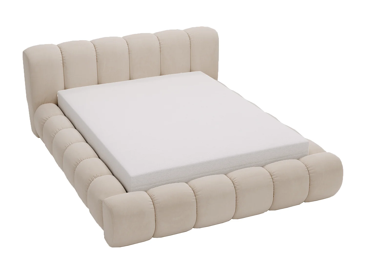 Emporius Lit avec sommier 180x200 Cloud - Lit rembourré, Lit adulte - Lit double avec Rangement, tête de lit - Velvet Beige (Jupiter 11)