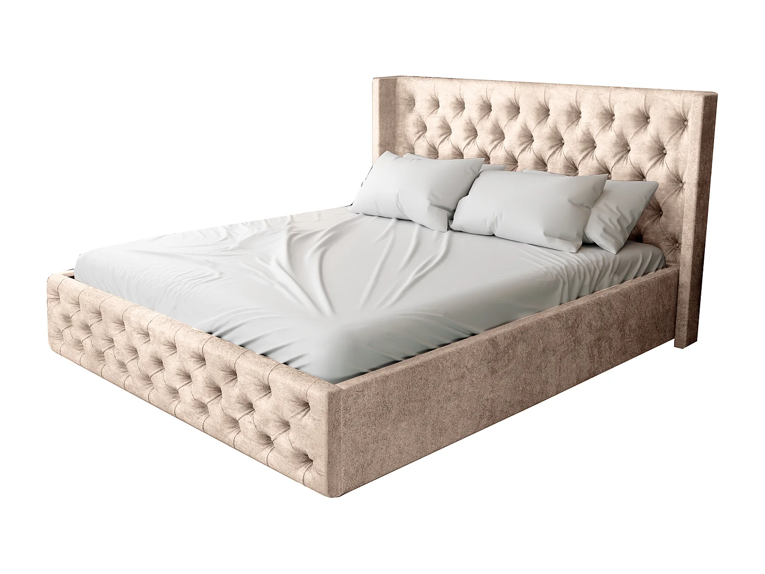 Emporius Lit adulte 160x200 Rolia - Lit double, capitonné - sommier à lattes, rangement, tête de lit - Velvet Beige (Paros 02)