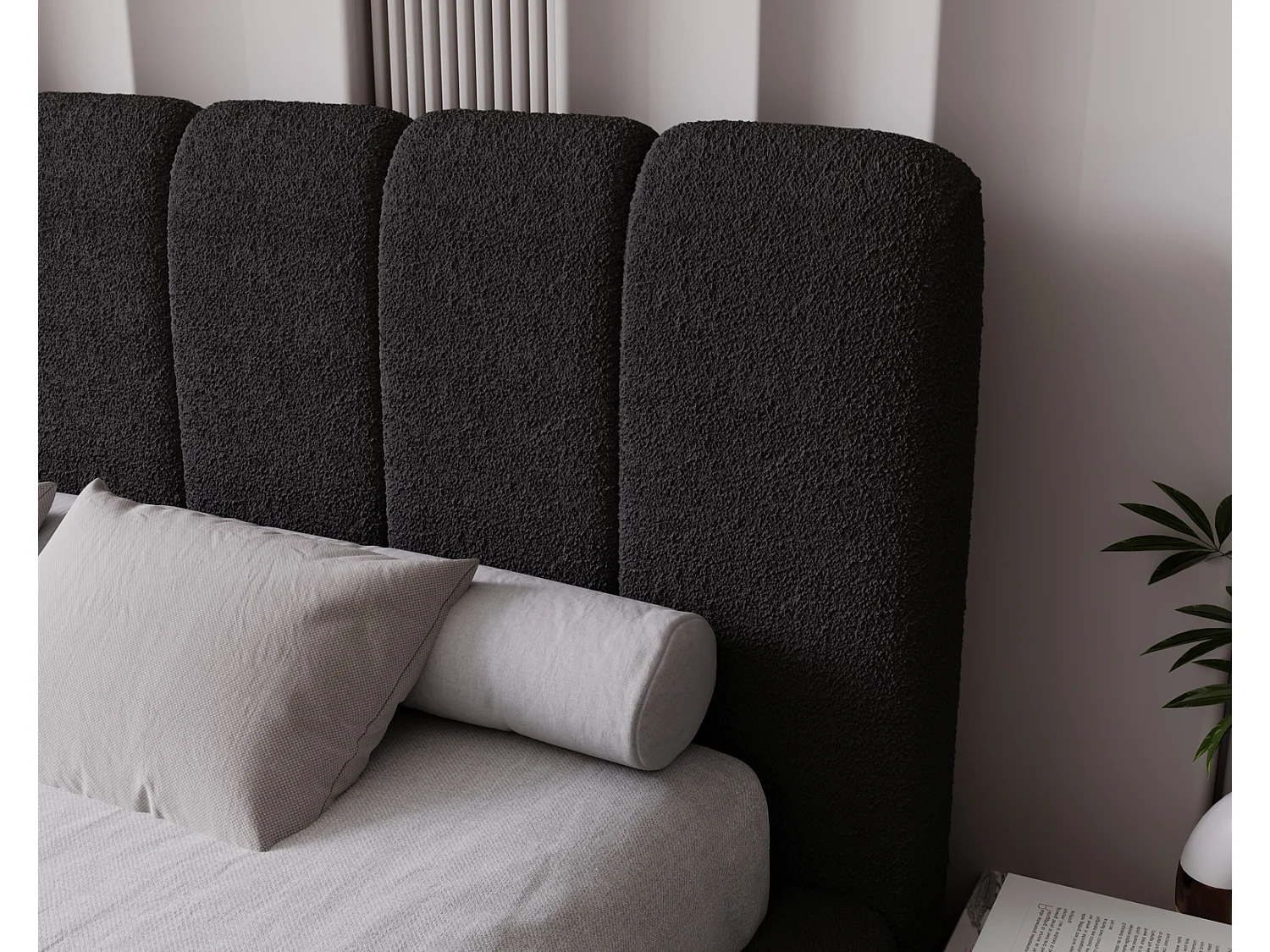 Emporius Lit coffre 140x200 Milan, Lit Rembourré avec Rangement - Lit bouclé Noir (Anthology 19)