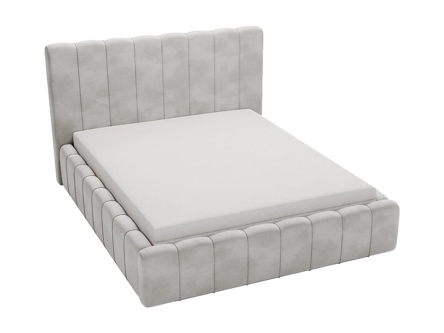 Emporius Lit Capitonné 140x200 Lisbon - Lit avec Sommier à Lattes, Rangement, Tête de Lit - Lit double velvet Gris clair (Magic Velvet 2218)