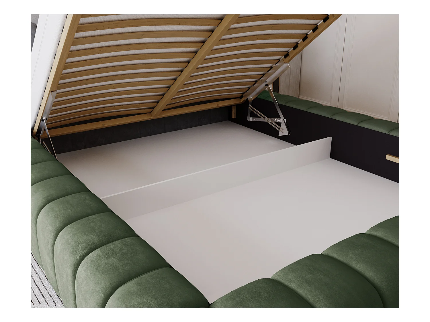 Emporius Lit avec Rangement 160x200cm Como, Lit capitonné, Lit adulte  - Mousse épaisse, tissu Velvet Vert (Whisper 11)