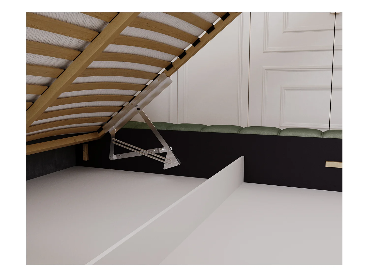 Emporius Lit avec Rangement 160x200cm Como, Lit capitonné, Lit adulte  - Mousse épaisse, tissu Velvet Vert (Whisper 11)