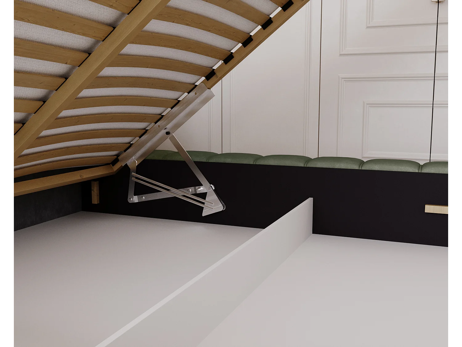 Emporius Como łóżko z pojemnikiem do sypialni - łózko tapicerowane 160x200, nowoczesny styl - duże łózko, gruba pianka - tkanina velvet, zielony (Whisper 11)