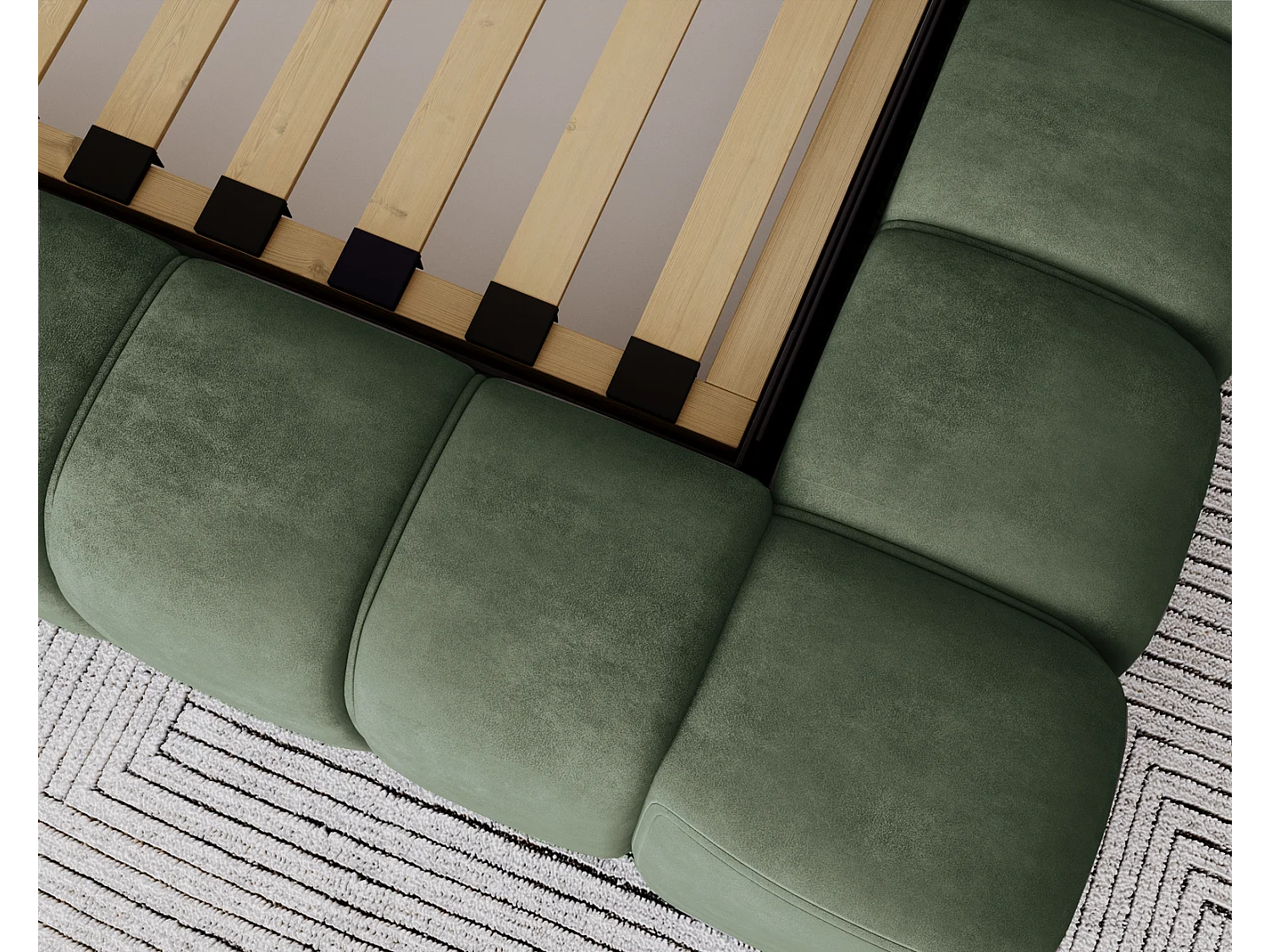 Emporius Como łóżko z pojemnikiem do sypialni - łózko tapicerowane 160x200, nowoczesny styl - duże łózko, gruba pianka - tkanina velvet, zielony (Whisper 11)