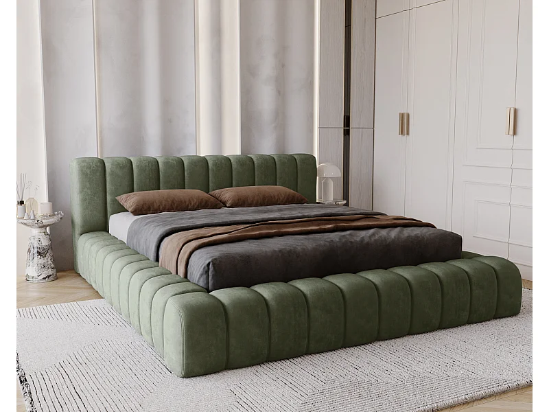 Emporius Lit avec Rangement 160x200cm Como, Lit capitonné, Lit adulte  - Mousse épaisse, tissu Velvet Vert (Whisper 11)