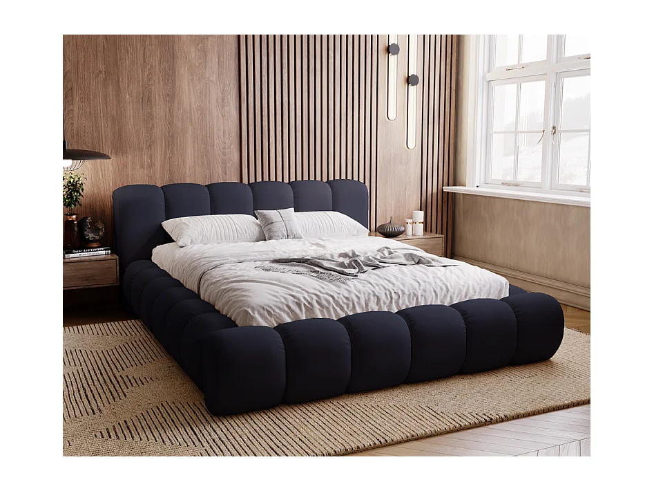Emporius gestoffeerd bed 180x200 Cloud - Gestoffeerd Hoofdeinde, Lattenbodem, Opbergruimte - Tweepersoonsbed Fluweel - Blauw (Jupiter 70)