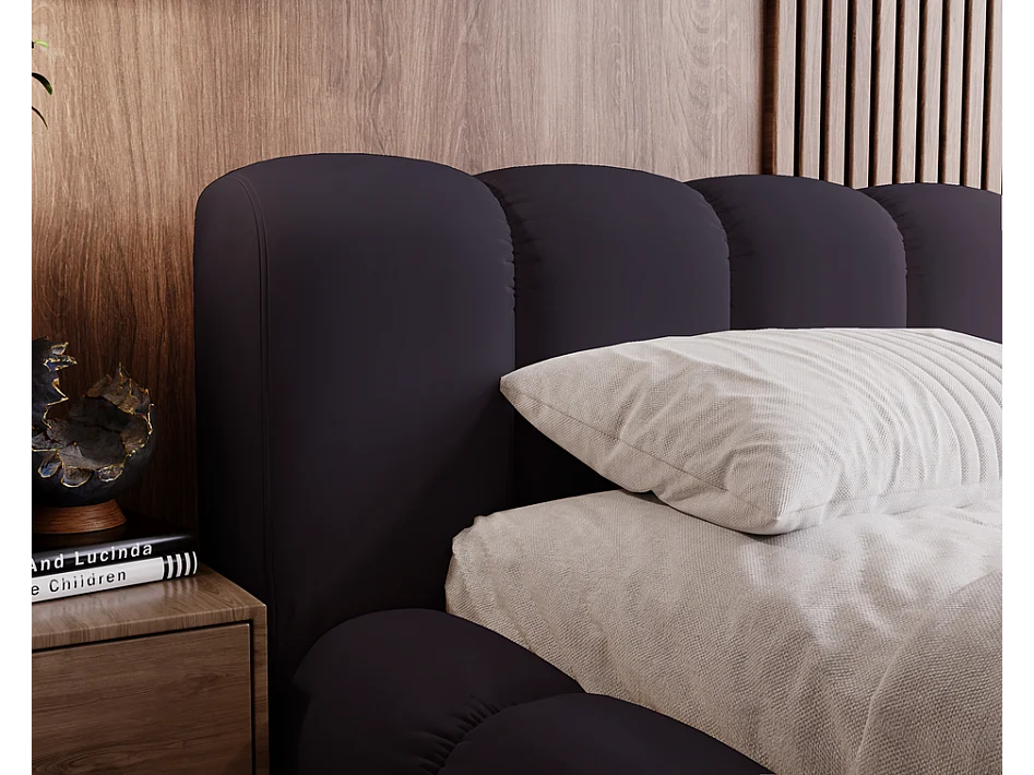 Emporius Lit avec sommier 180x200 Cloud - Lit rembourré, Lit adulte - Lit double avec Rangement, tête de lit - Velvet Bleu foncé (Jupiter 70)