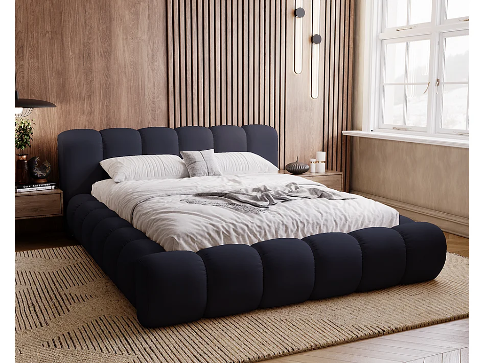 Emporius Lit avec sommier 180x200 Cloud - Lit rembourré, Lit adulte - Lit double avec Rangement, tête de lit - Velvet Bleu foncé (Jupiter 70)