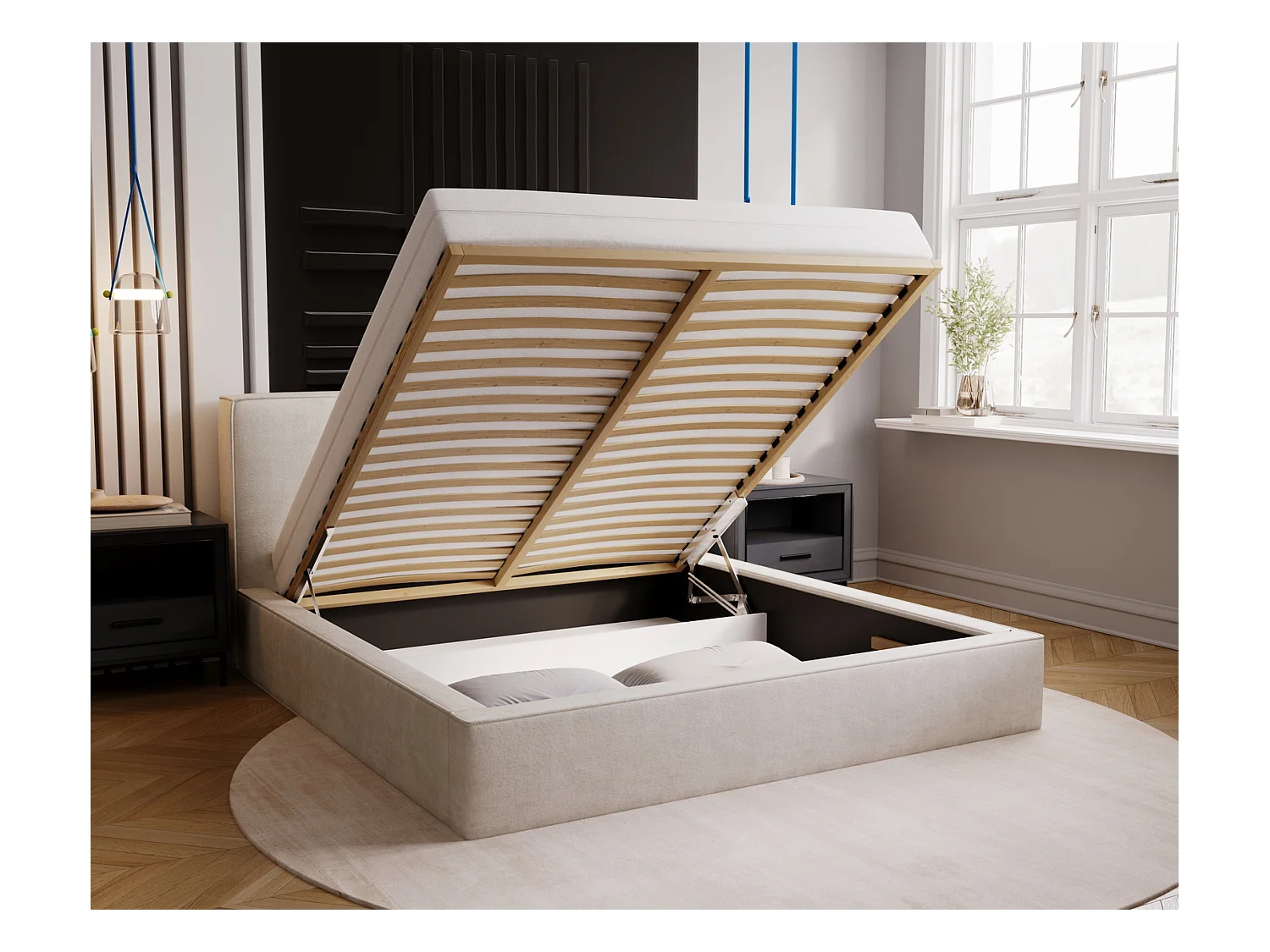 Emporius Lit double, lit adulte avec Rangement 140x200 cm Amare - Velour Gris (Komodo 21)