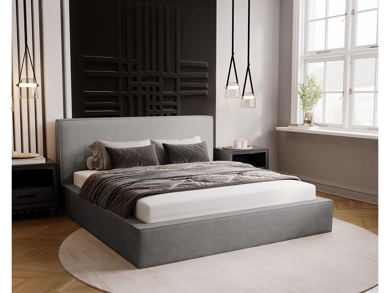 Emporius Lit double, lit adulte avec Rangement 140x200 cm Amare - Velour Gris (Komodo 21)