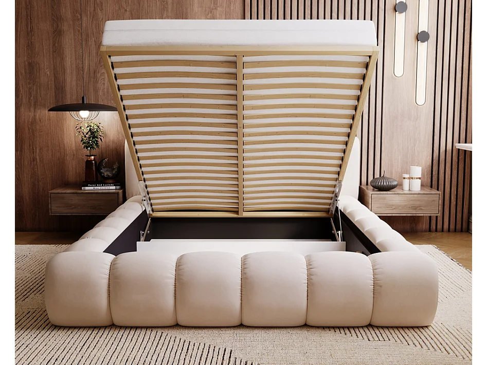 Emporius Lit avec sommier 160x200 Cloud - Lit rembourré, Lit adulte - Lit double avec Rangement, tête de lit - Velvet Bleu foncé (Jupiter 70)