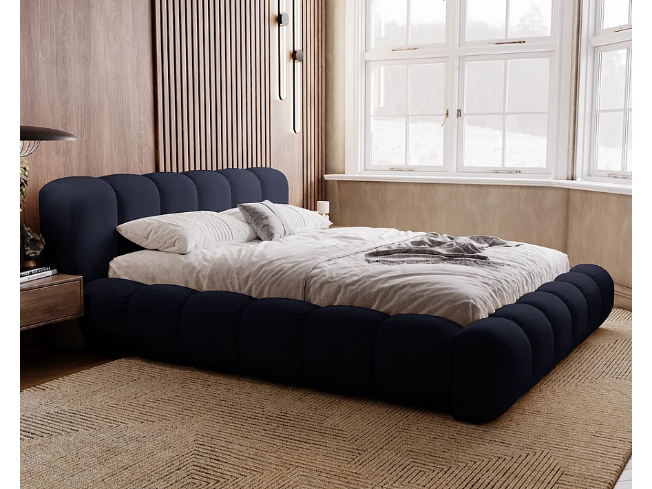 Emporius gestoffeerd bed 160x200 Cloud - Gestoffeerd Hoofdeinde, Lattenbodem, Opbergruimte - Tweepersoonsbed Fluweel - Blauw (Jupiter 70)