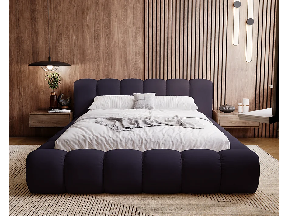 Emporius gestoffeerd bed 160x200 Cloud - Gestoffeerd Hoofdeinde, Lattenbodem, Opbergruimte - Tweepersoonsbed Fluweel - Blauw (Jupiter 70)