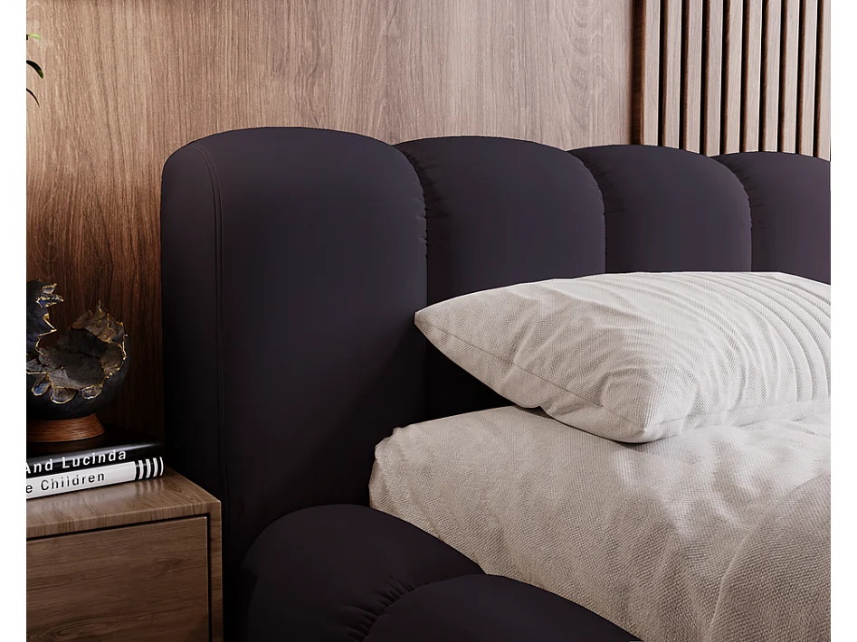 Emporius Lit avec sommier 160x200 Cloud - Lit rembourré, Lit adulte - Lit double avec Rangement, tête de lit - Velvet Bleu foncé (Jupiter 70)