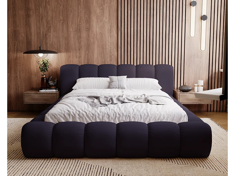 Emporius Lit avec sommier 160x200 Cloud - Lit rembourré, Lit adulte - Lit double avec Rangement, tête de lit - Velvet Bleu foncé (Jupiter 70)