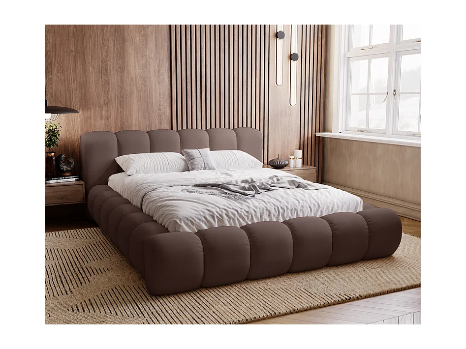 Emporius gestoffeerd bed 160x200 Cloud - Gestoffeerd Hoofdeinde, Lattenbodem, Opbergruimte - Tweepersoonsbed Fluweel - Bruin (Jupiter 31)