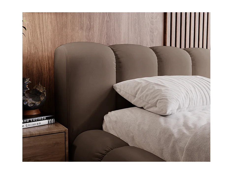 Emporius Lit avec sommier 160x200 Cloud - Lit rembourré, Lit adulte - Lit double avec Rangement, tête de lit - Velvet Brun (Jupiter 31)