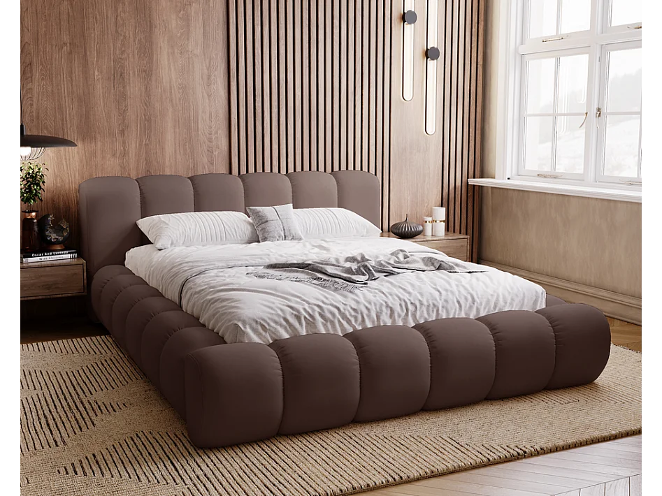Emporius gestoffeerd bed 160x200 Cloud - Gestoffeerd Hoofdeinde, Lattenbodem, Opbergruimte - Tweepersoonsbed Fluweel - Bruin (Jupiter 31)