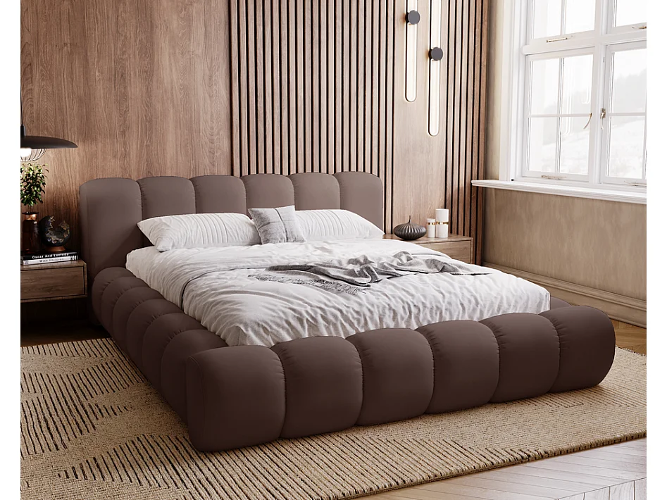 Emporius Lit avec sommier 160x200 Cloud - Lit rembourré, Lit adulte - Lit double avec Rangement, tête de lit - Velvet Brun (Jupiter 31)