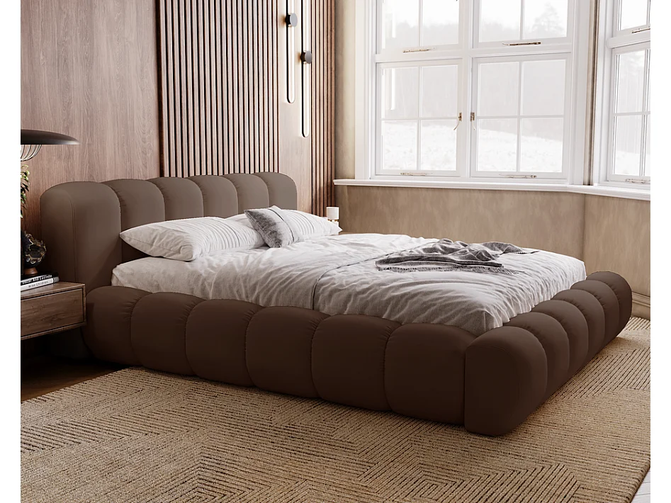 Emporius Lit avec sommier 160x200 Cloud - Lit rembourré, Lit adulte - Lit double avec Rangement, tête de lit - Velvet Brun (Jupiter 31)