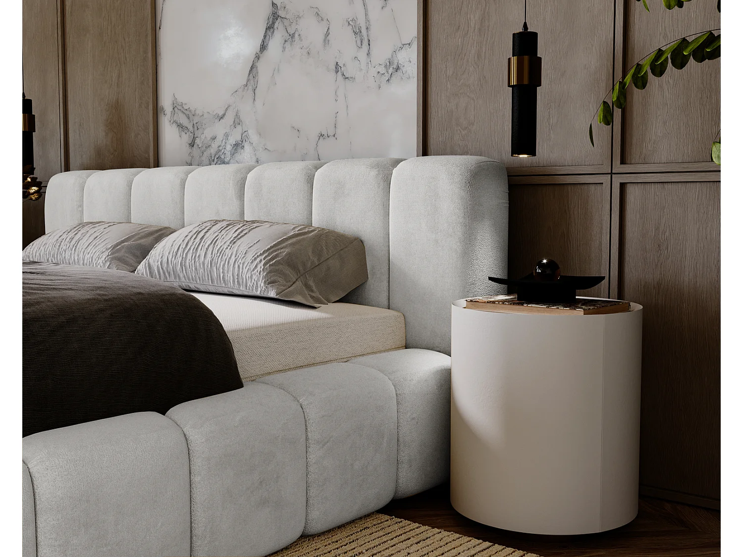 Emporius Lit rembourré 160x200 Bolonia - Lit adulte, lit capitonné, Lit double avec Rangement - Gris clair (Magic Velvet 2218)