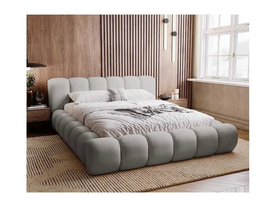 Emporius gestoffeerd bed 160x200 Cloud - Gestoffeerd Hoofdeinde, Lattenbodem, Opbergruimte - Tweepersoonsbed Fluweel - Grijs (Jupiter 21)