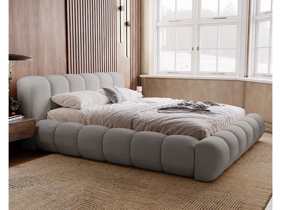 Emporius Lit avec sommier 160x200 Cloud - Lit rembourré, Lit adulte - Lit double avec Rangement, tête de lit - Velvet Gris (Jupiter 21)
