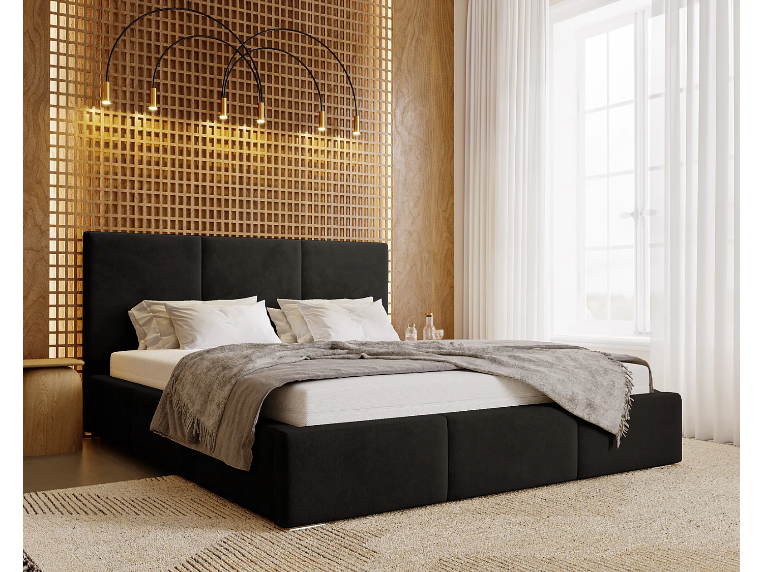 Emporius Lit 140x200 Lary - Lit avec rangement, Lit adulte rembourré - sommier à Lattes, tissu velours Noir (Magic Velvet 2219)