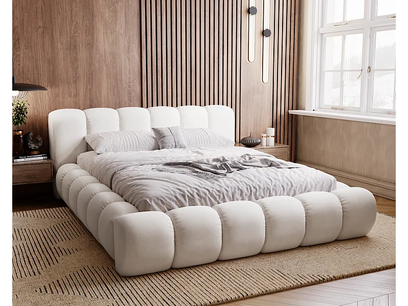 Emporius gestoffeerd bed 180x200 Cloud - Gestoffeerd Hoofdeinde, Lattenbodem, Opbergruimte - Tweepersoonsbed Fluweel - Crème (Jupiter 10)