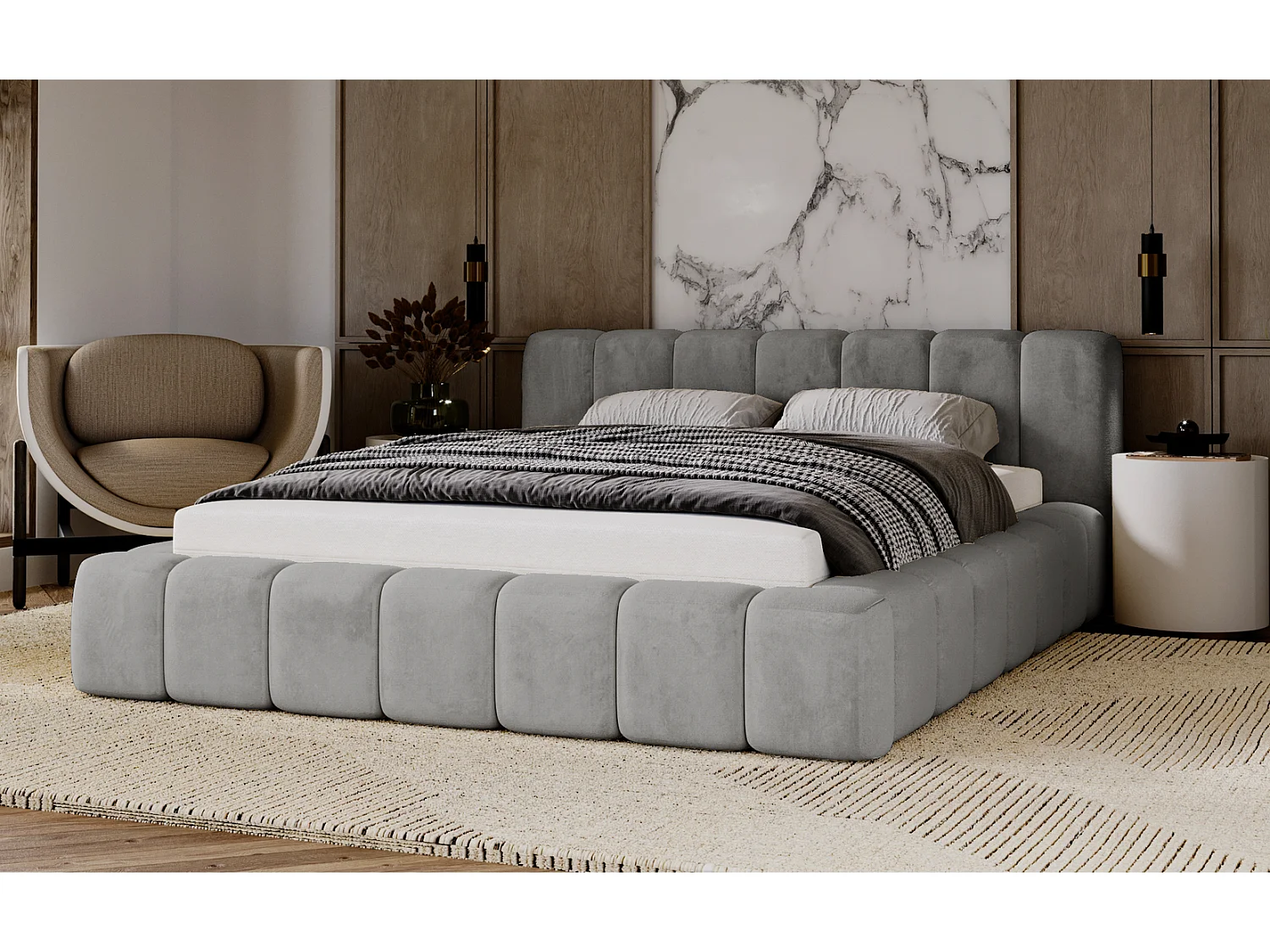 Emporius Lit rembourré 180x200 Bolonia - Lit adulte, lit capitonné, Lit double avec Rangement - Gris (Magic Velvet 2217)