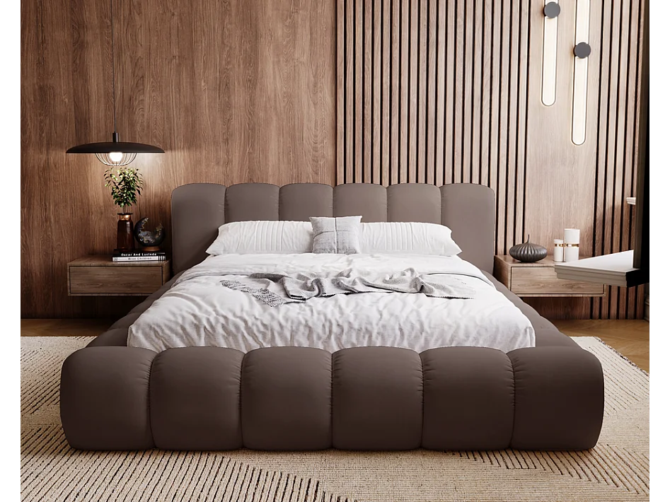 Emporius gestoffeerd bed 140x200 Cloud - Gestoffeerd Hoofdeinde, Lattenbodem, Opbergruimte - Tweepersoonsbed Fluweel - Bruin (Jupiter 31)