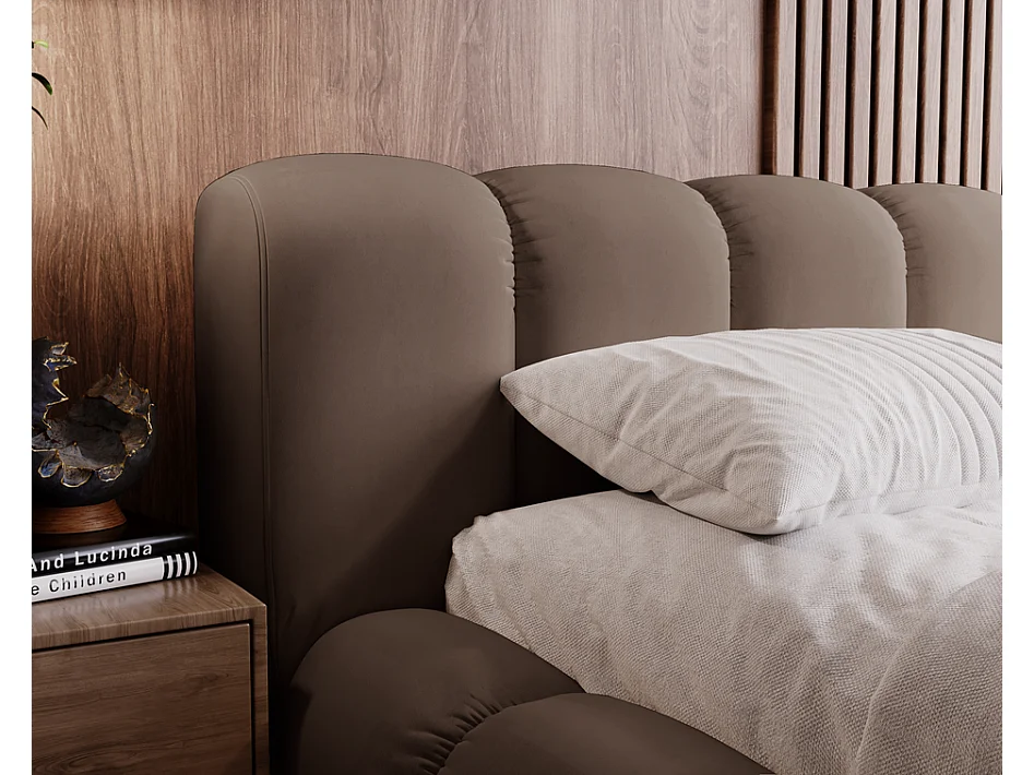 Emporius Lit avec sommier 140x200 Cloud - Lit rembourré, Lit adulte - Lit double avec Rangement, tête de lit - Velvet Brun (Jupiter 31)